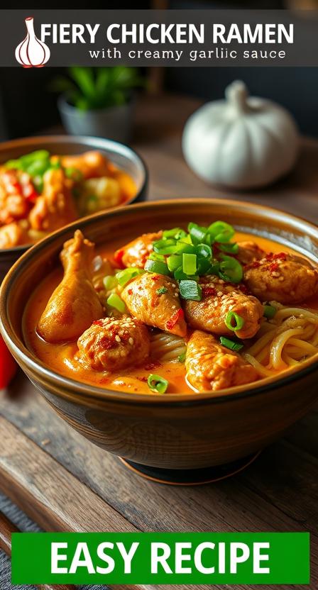 Fiery Chicken Ramen with Creamy Garlic Sauce